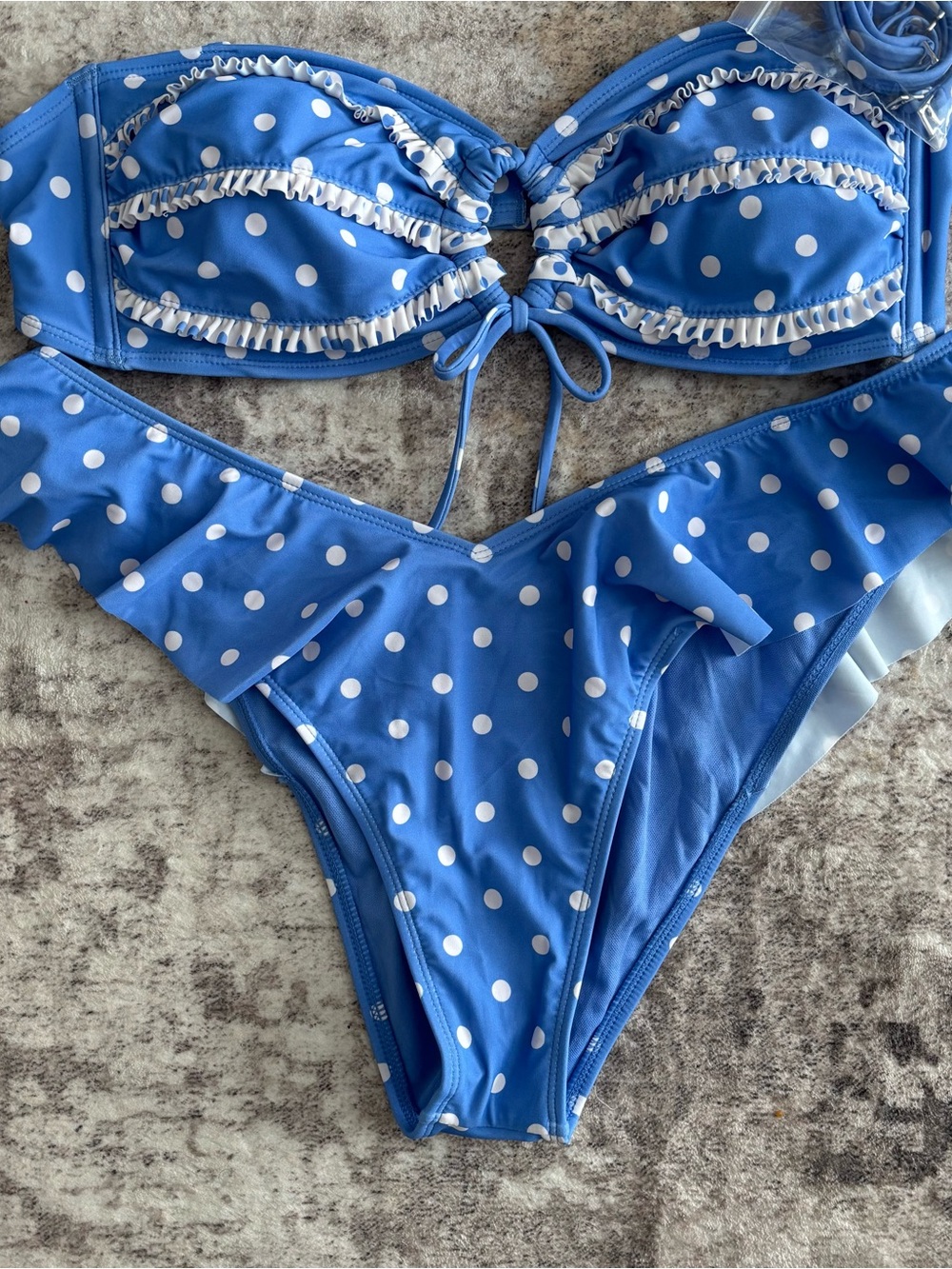 Blue Polka Dot Ruffle Bikini Set